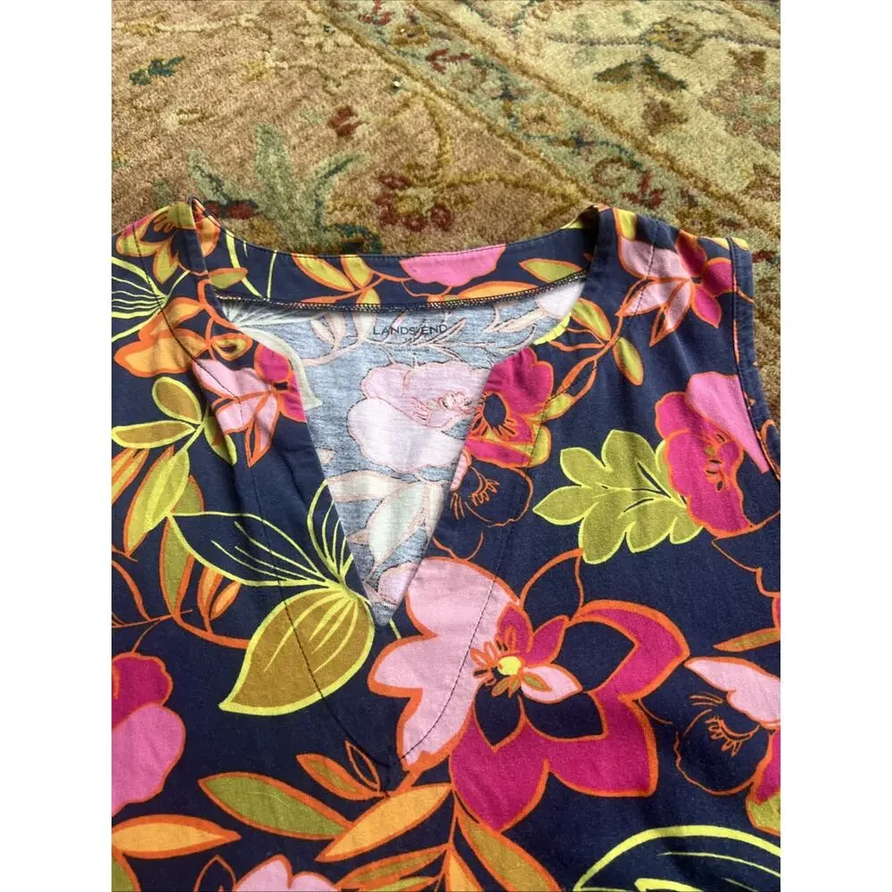 Lands End Swim Cover-Up Tank Sleeveless Tropical Dress Pockets L Petite (14-16) - Picture 7 of 8